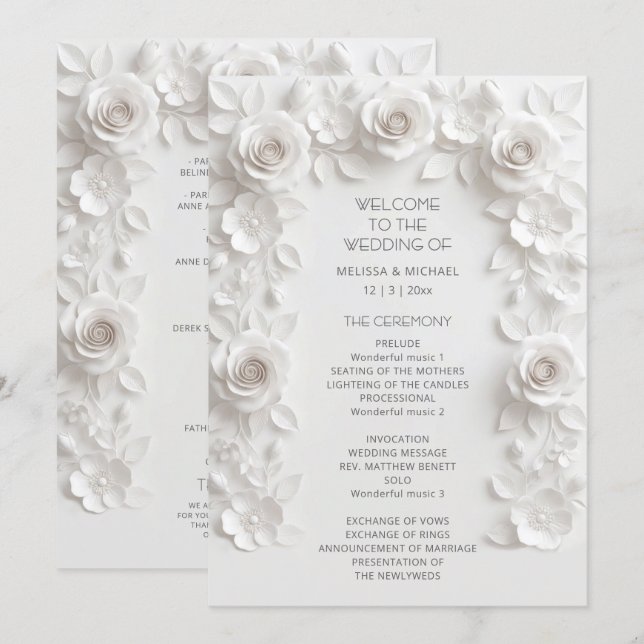 White 3D Roses Floral Arch Program (Front/Back)