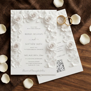 White 3D Roses Frame Wedding Simple Invitation
