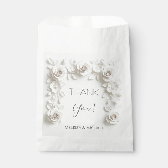 White 3D Roses Wedding Thank You Favor Bag (Front)