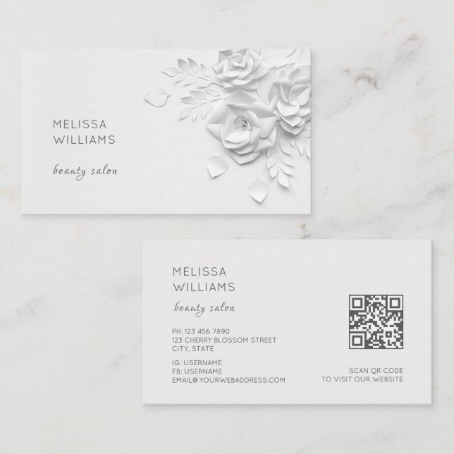 White 3D Simple Flowers Business Card (Front/Back)