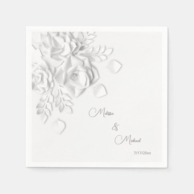 White 3D Simple Flowers Wedding Napkins (Front)