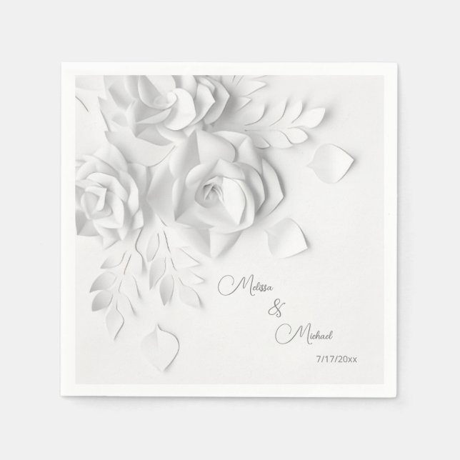 White 3D Simple Flowers Wedding Napkins (Front)
