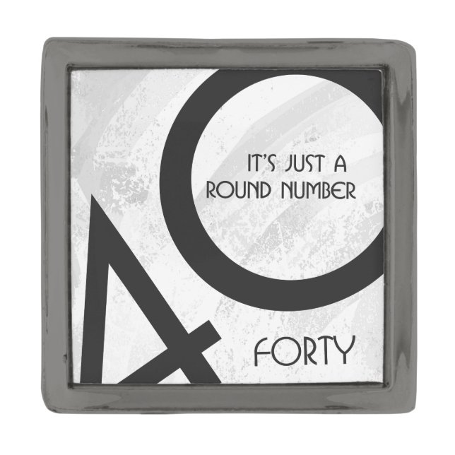 White 40 Decade Birthday Gunmetal Finish Lapel Pin (Front)