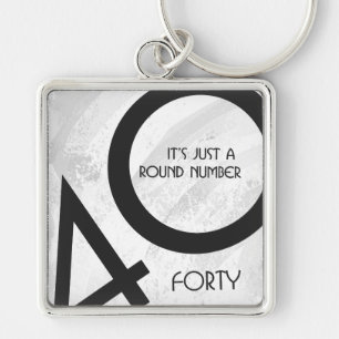 White 40 Decade Birthday Keychain