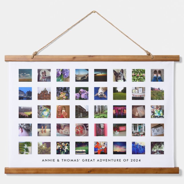White 40 Square Photo Collage Print Hanging Tapestry (Front)