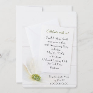 White 45th Anniversary Party Cosmos on White Wood Invitation