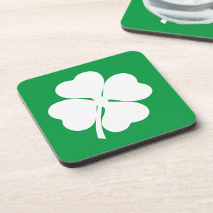 White 4 Leaf Shamrock Beverage Coaster