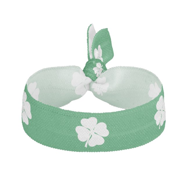 White 4 Leaf Shamrock Hair Tie (Front)