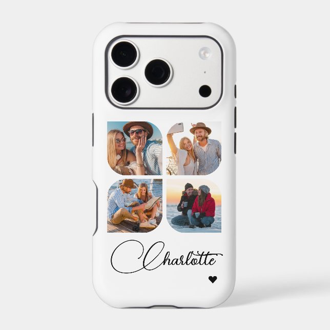 White 4 Photo Personalized Name Case-Mate iPhone Case (Back)