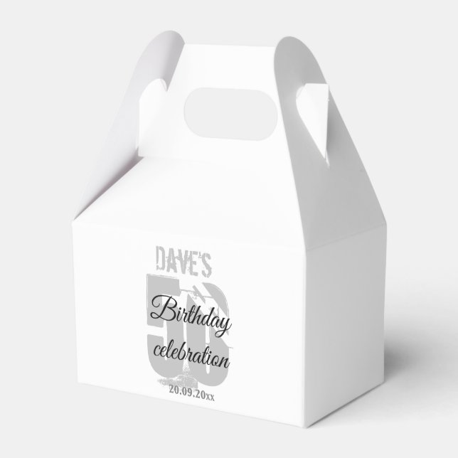 White 50th Any Age Birthday Party Custom  Favor Boxes (Front Side)