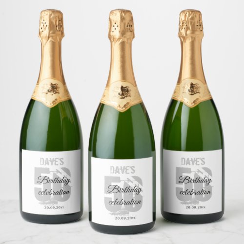 White 50th Any Age Birthday Party Personalised  Sparkling Wine Label