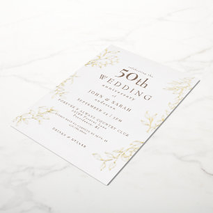White 50th Wedding Anniversary Gold Foil Invitation