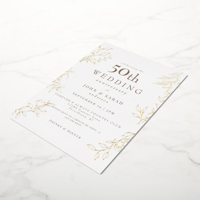 White 50th Wedding Anniversary Gold Foil Invitation (Rotated)