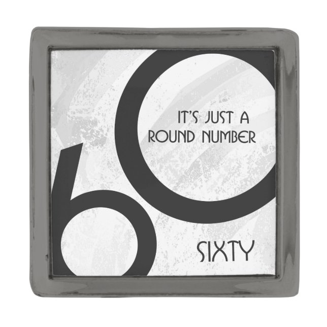 White 60 Decade Birthday Gunmetal Finish Lapel Pin (Front)