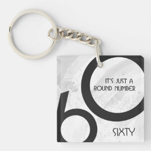 White 60 Decade Birthday Keychain