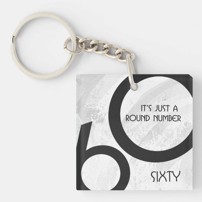 White 60 Decade Birthday Keychain (Front)