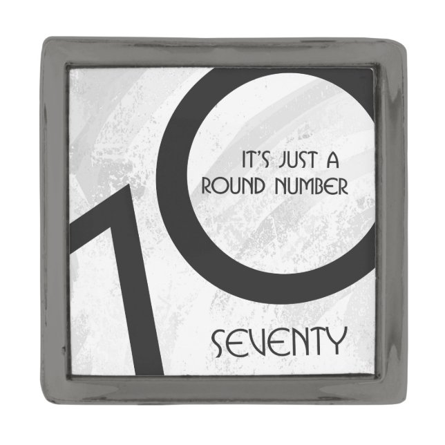 White 70 Decade Birthday Gunmetal Finish Lapel Pin (Front)
