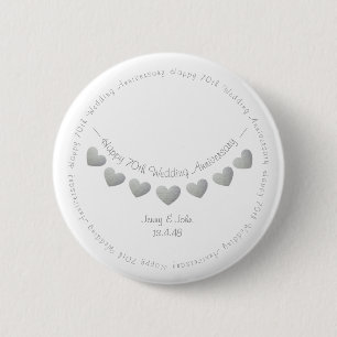 White 70th Platinum Wedding Anniversary bunting Button