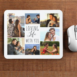 White 7 Photo Collage   Loving Life with You Mouse Pad