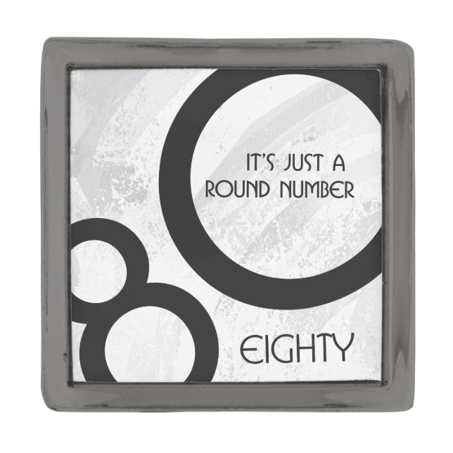 White 80 Decade Birthday Gunmetal Finish Lapel Pin (Front)