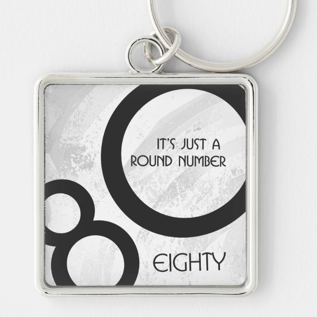 White 80 Decade Birthday Keychain (Front)