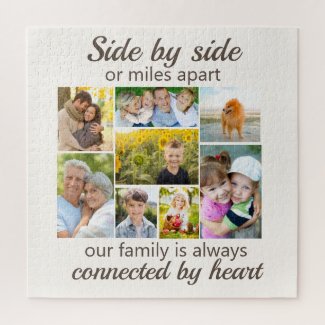White 8 Family Photo Collage Connected by Heart