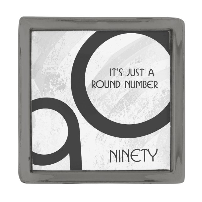 White 90 Decade Birthday Gunmetal Finish Lapel Pin (Front)