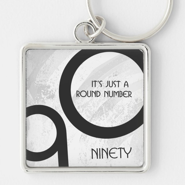 White 90 Decade Birthday Keychain (Front)