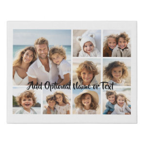 White 9 Photo Square Collage - with script black Faux Canvas Print