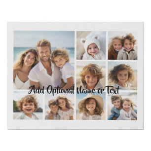 White 9 Photo Square Collage - with script black Faux Canvas Print