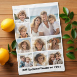 White 9 Photo Square Collage - with script black Kitchen Towel<br><div class="desc">You can use square or selfie photos for this design. Use eight square photos to create a unique and personal gift. If you need to adjust the pictures,  click on the customize tool to make changes.</div>