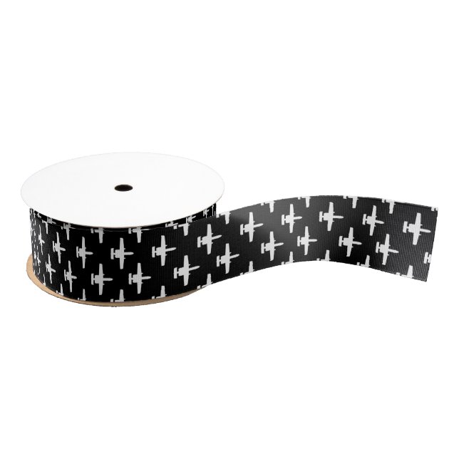 White A-10 Warthog on Black Grosgrain Ribbon (Spool)