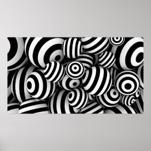 White abstract background with balls and black lin poster