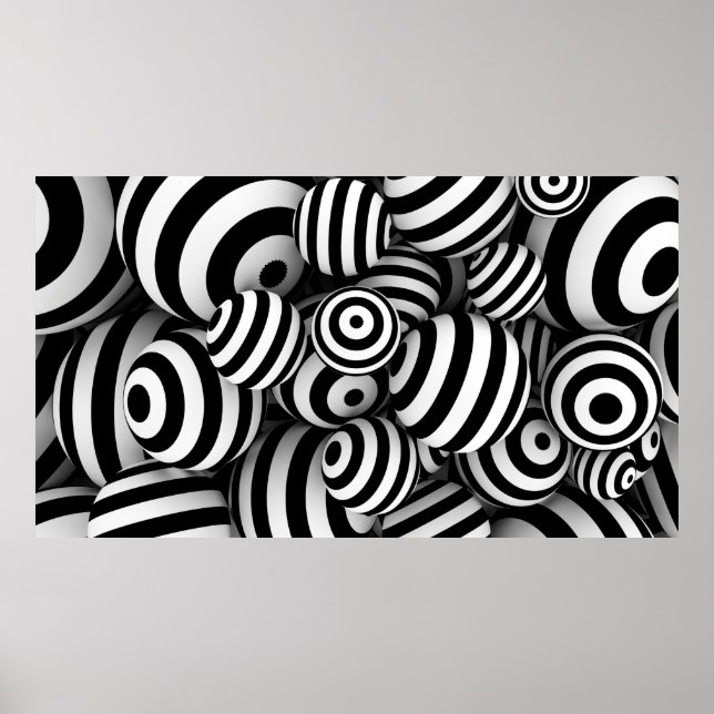White abstract background with balls and black lin poster (Front)