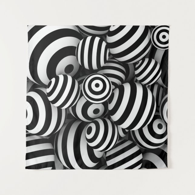 White abstract background with balls and black lin tapestry (Front)