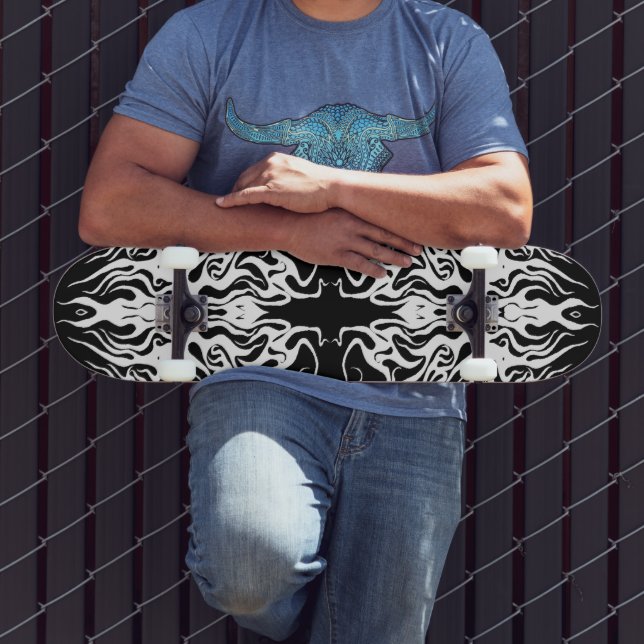 White Abstract Broken Heart Tribal Design Skateboard (Outdoor 3)