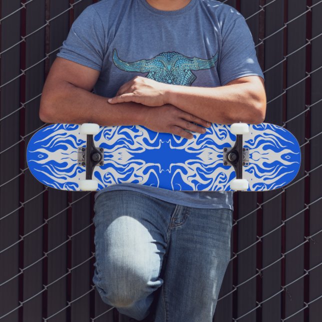 White Abstract Broken Heart Tribal Design Skateboard (Outdoor 3)