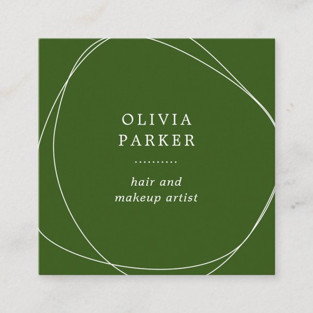 White Abstract Circle | Forest Green Square Business Card (Front)