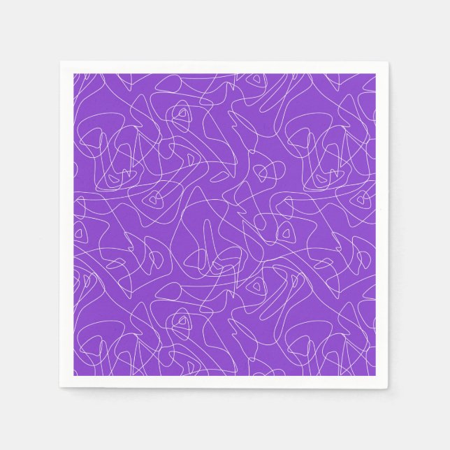white abstract curved lines on a purple background napkins (Front)