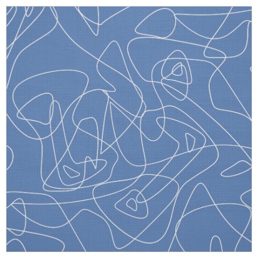 White abstract doodles on light blue background fabric