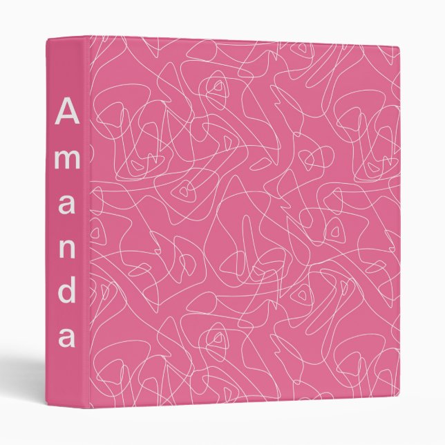 White abstract doodles on pink background 3 ring binder (Front/Spine)