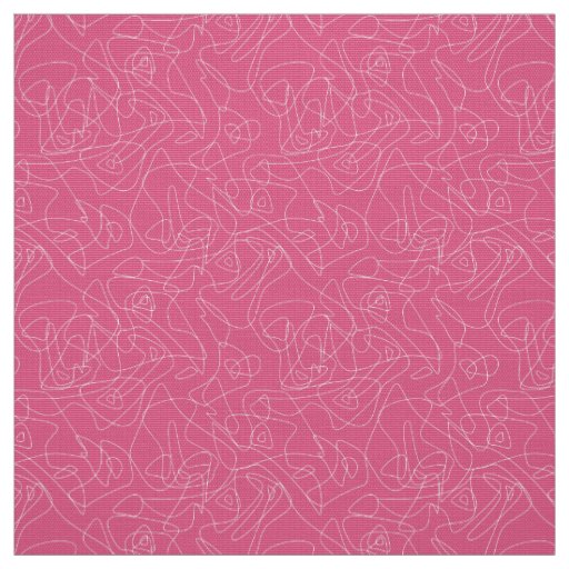 White abstract doodles on pink background fabric