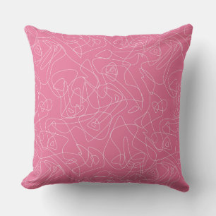 White abstract doodles on pink background outdoor pillow
