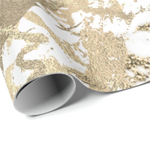 White Abstract Foxier Gold Marble Shiny Metallic Wrapping Paper