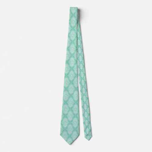 White Abstract Lace Teardrop On Mint_green Neck Tie