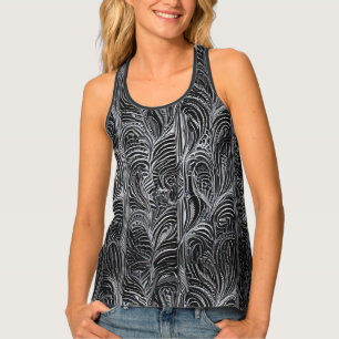 White Abstract on Black Tank Top