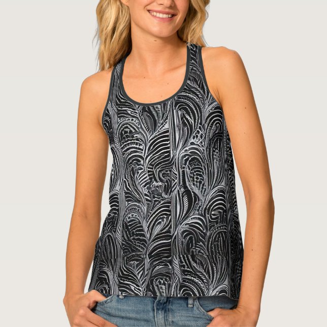 White Abstract on Black Tank Top (Front)