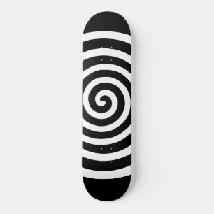 White Abstract Spiral Circle on Black Skateboard