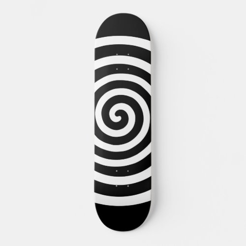 White Abstract Spiral Circle on Black Skateboard