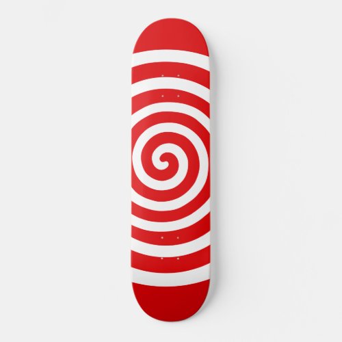 White Abstract Spiral Circle on Red Skateboard